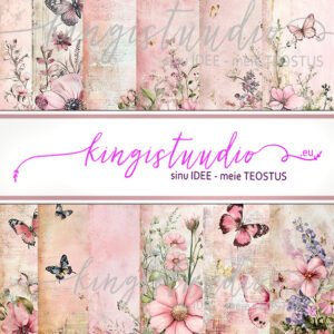 Disainipaber Lilled ja liblikad - roosa